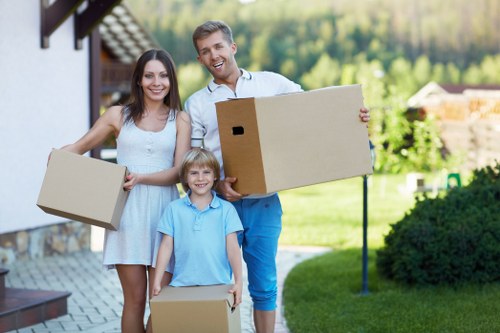 Packed household items ready for relocation in Putney