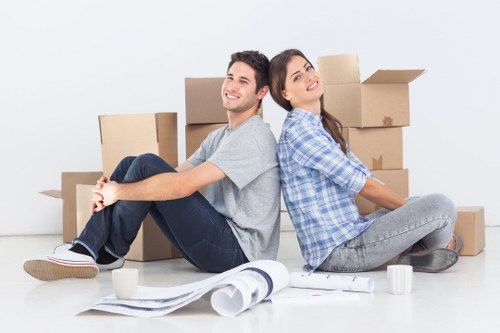 Packed boxes and furniture ready for removals in Putney