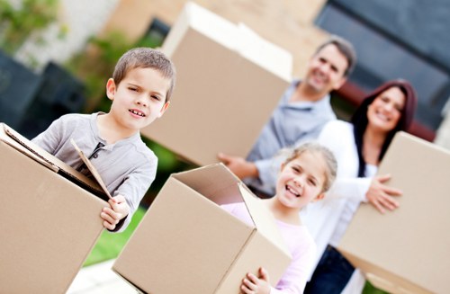 Packed boxes prepared for a local Putney move